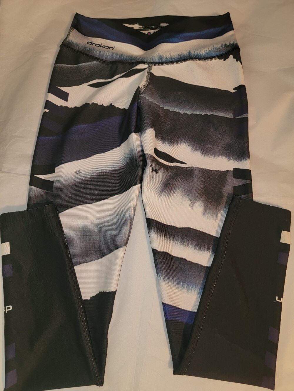 Drakon Women's Black & White Athletic Leggings with Blue Accent